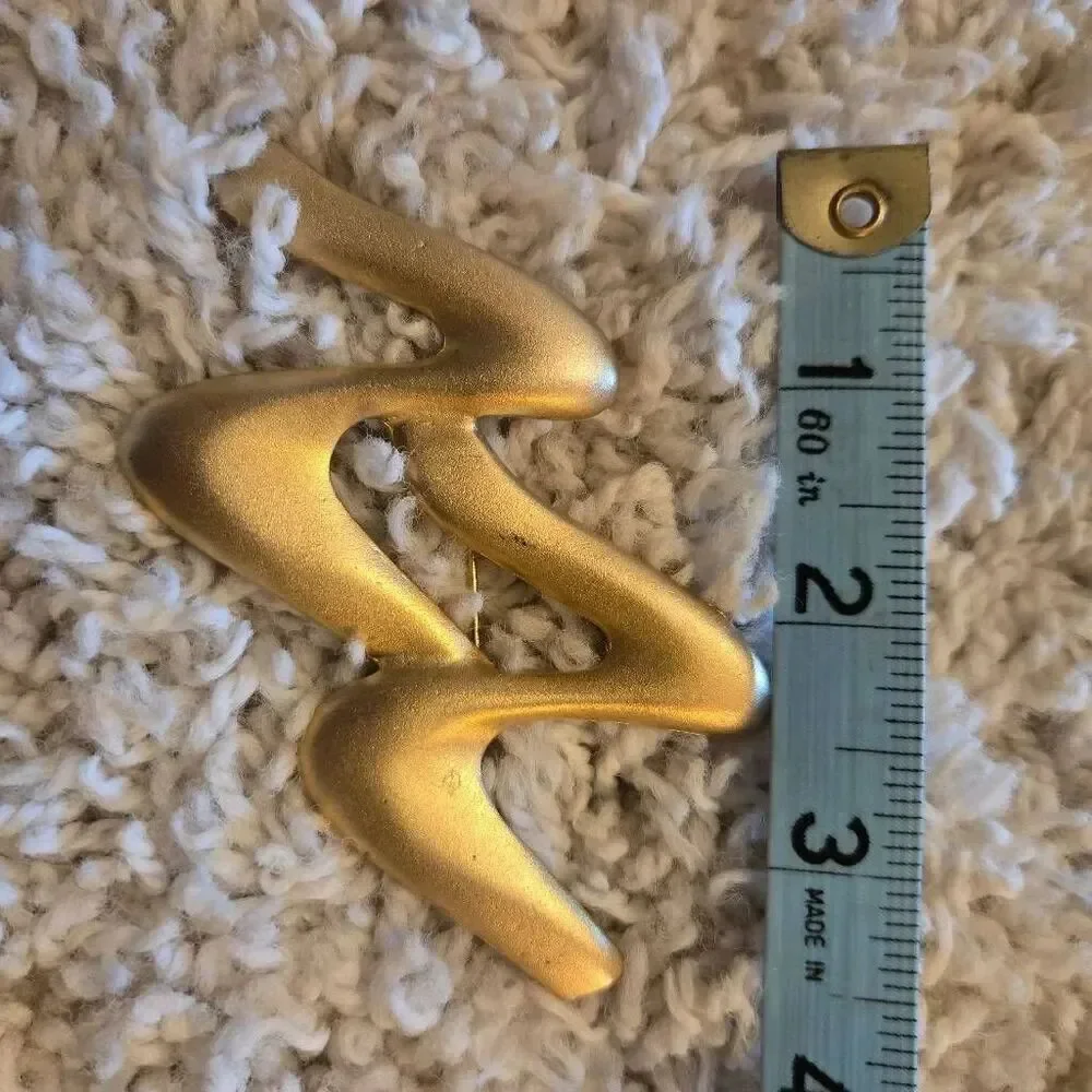 Vintage Brushed Gold Squiggle Pin Brooch